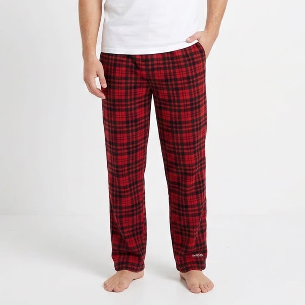 Architect Mens Fleece Sleep Pant Red Black Buffalo Plaid Pajamas M